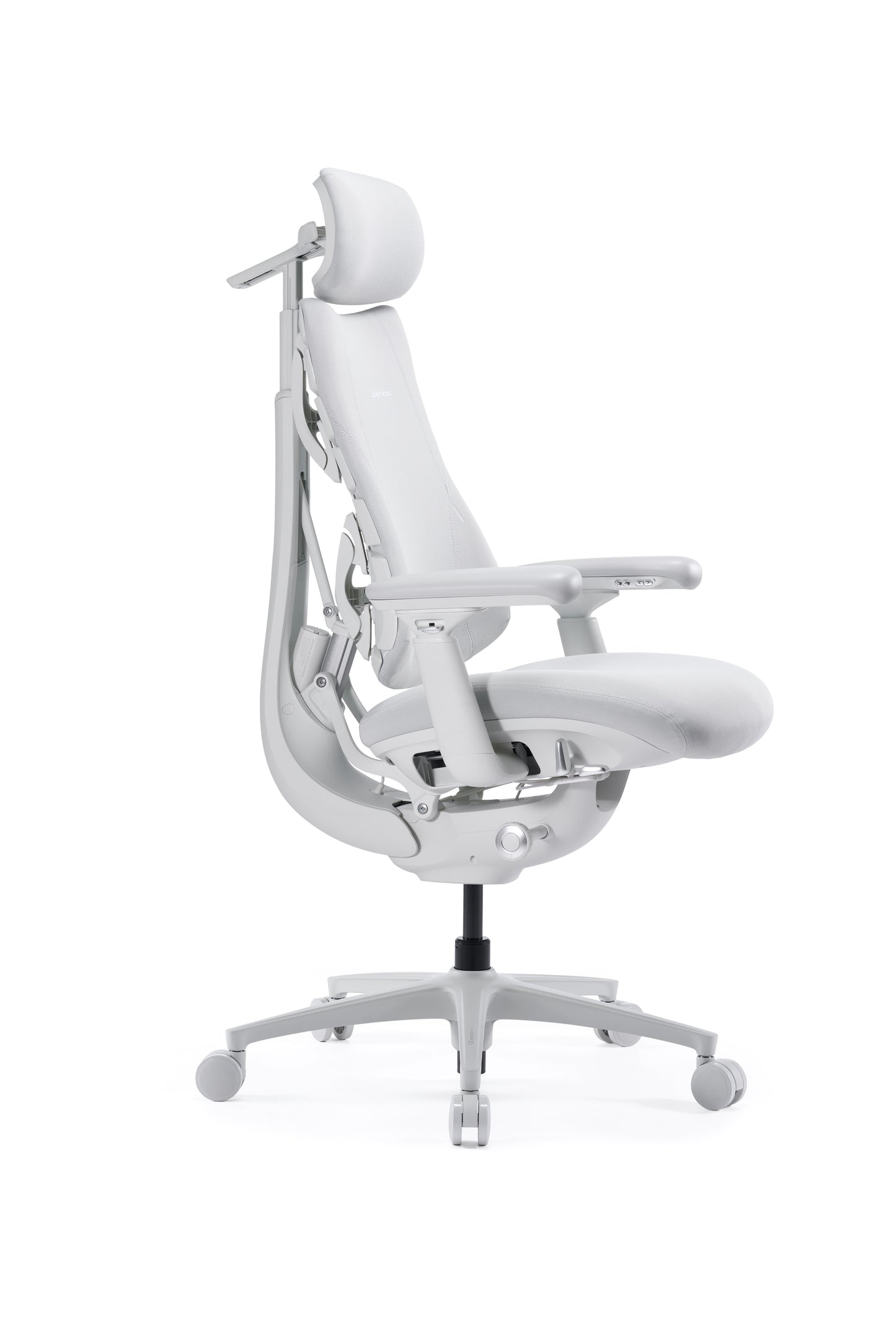 Scaun de birou ergonomic LiberNovo Omni PRO Dynamic alb – detaliu bază și role