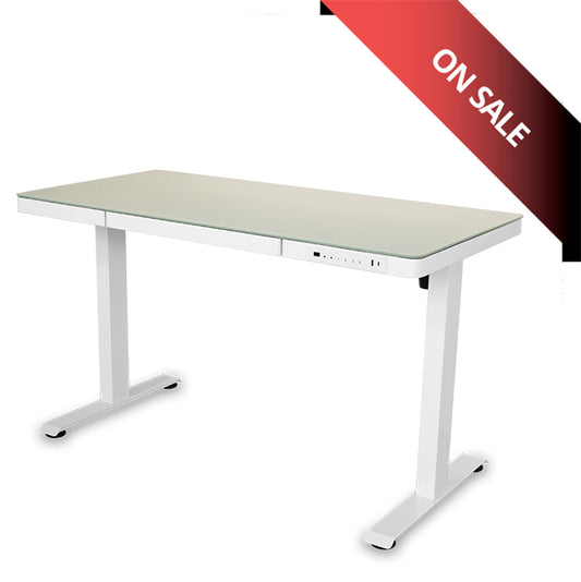 Birou reglabil electric Vitaholm Executive White Glass Top