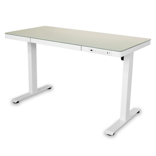 Birou reglabil electric Vitaholm Executive White Glass Top