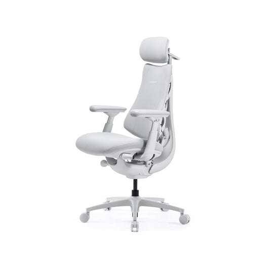 Scaun de birou ergonomic LiberNovo Omni PRO Dynamic alb – vedere din lateral-față